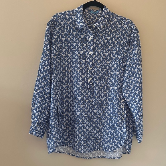 J. McLaughlin Womens “Aviary” Printed Fallon Linen Popover Tunic Top Sz Medium - Picture 1 of 11